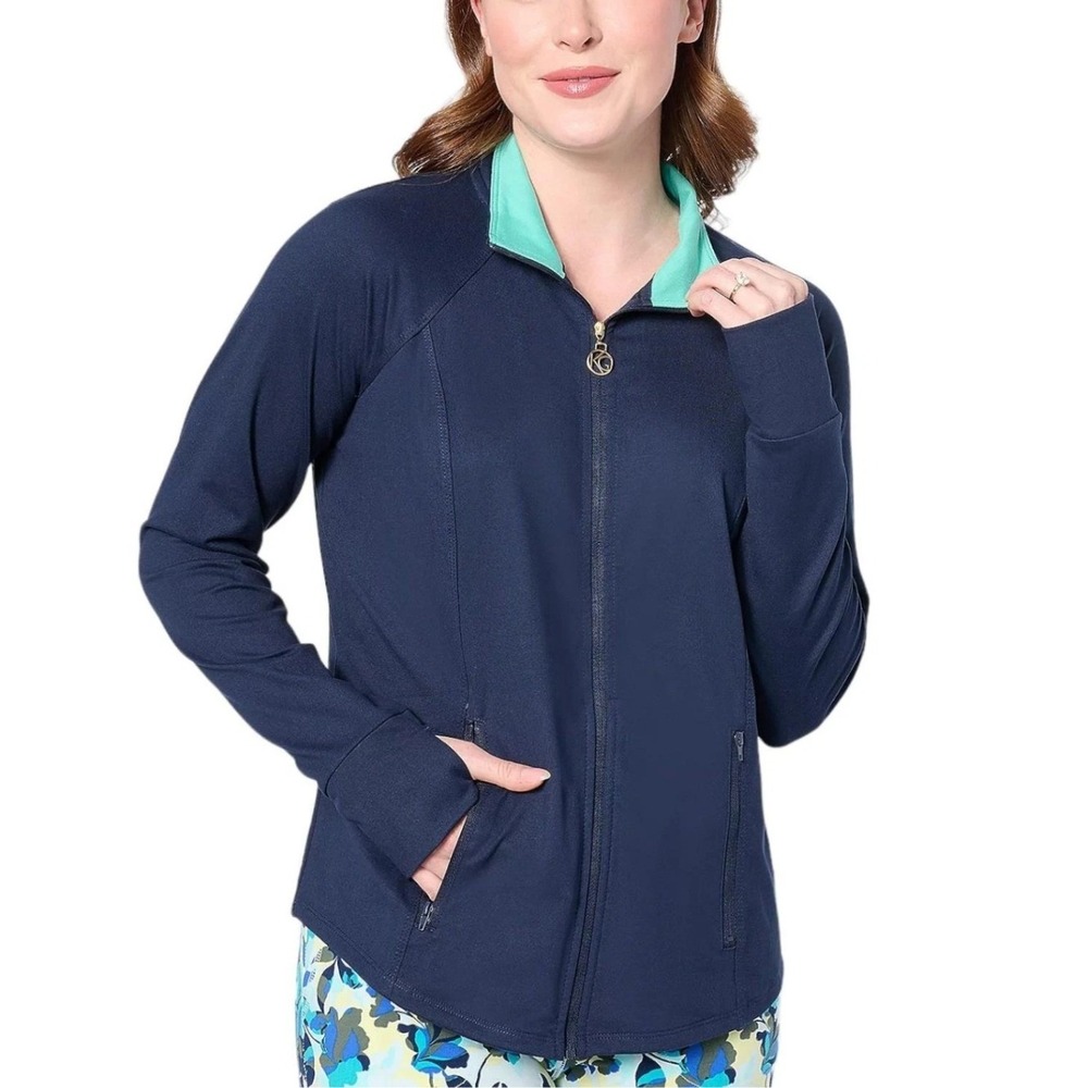 Belle by Kim Gravel Zip-Up Jacket Sweatshirt Athletic Stretch Navy Blue Large